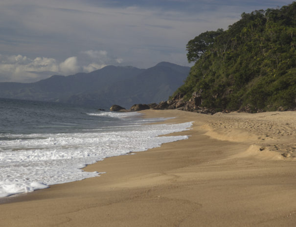 Beautiful view of Caraguatatuba beach, north coast of the state of Sao Paulo, Brazil.
